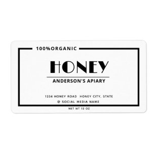 Black and white minimalist Honey product Label