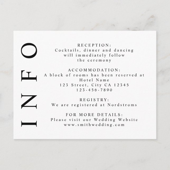 Black and White Minimalist Info Insert Postcard (Front)