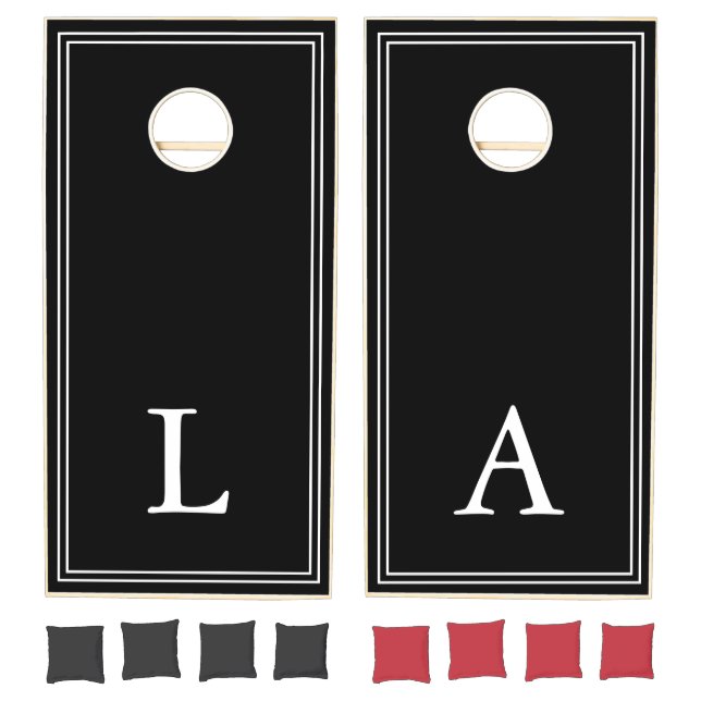 Black and White Minimalist Initials Personalized C Cornhole Set (Set)