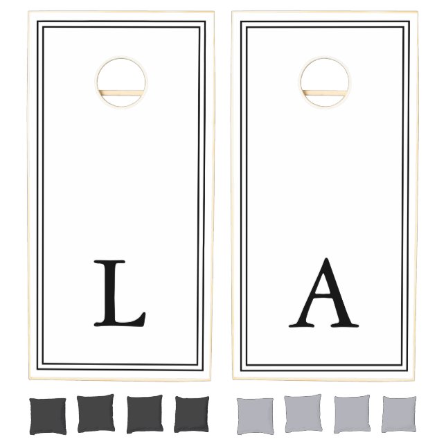 Black and White Minimalist Initials Personalized Cornhole Set (Set)