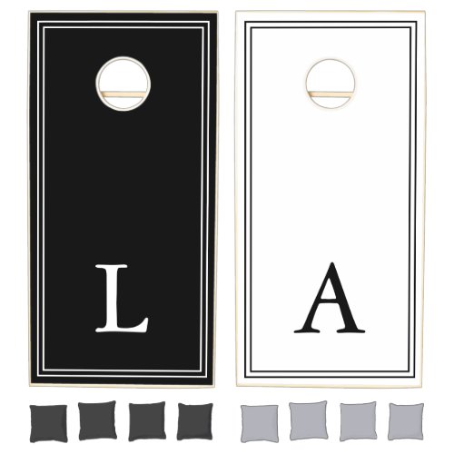 Black and White Minimalist Initials Personalized Cornhole Set