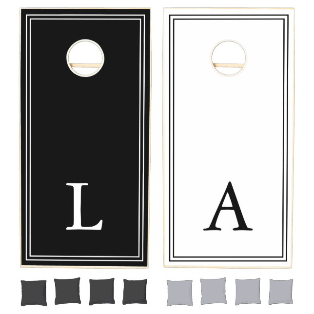 Black and White Minimalist Initials Personalized Cornhole Set (Set)