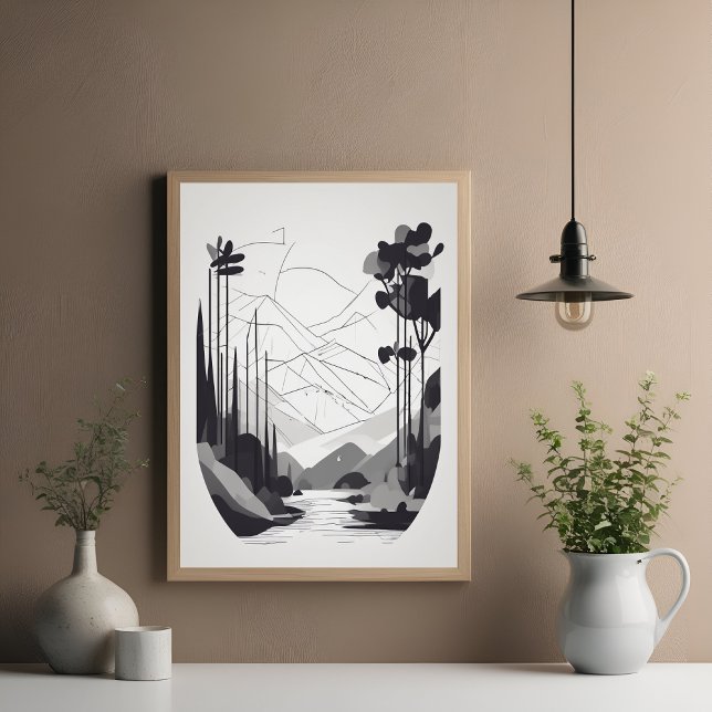 Black and White Minimalist Landscape Abstract Art Poster (Creator Uploaded)