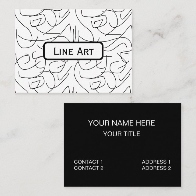 Black and White Minimalist Line Art Business Card (Front/Back)