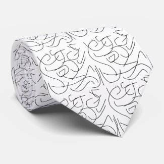 Black and White Minimalist Line Art Neck Tie