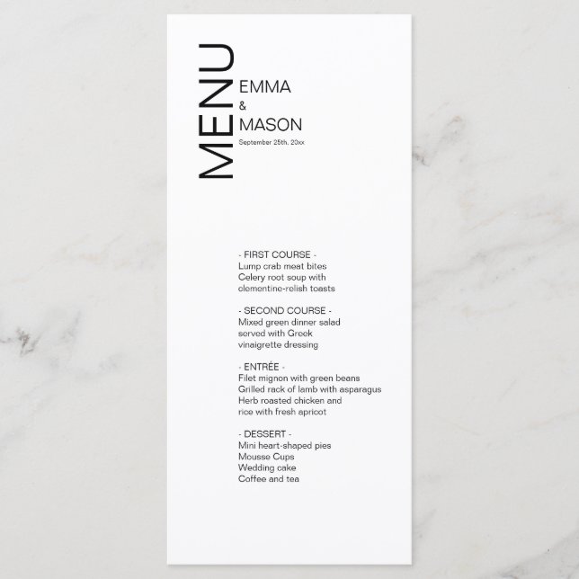 Black and White Minimalist Menu (Front)