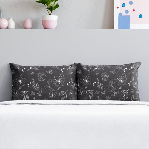 Black and White Minimalist Modern Florals Leaves Pillow Case
