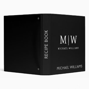 Black and White Minimalist Modern Monogram 3 Ring Binder