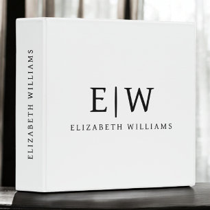 Black and White Minimalist Modern Monogram 3 Ring Binder