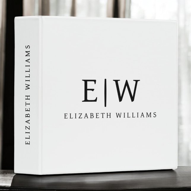 Black and White Minimalist Modern Monogram 3 Ring Binder (Creator Uploaded)