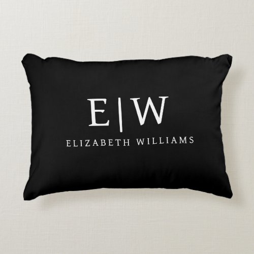 Black and White Minimalist Modern Monogram Accent Pillow