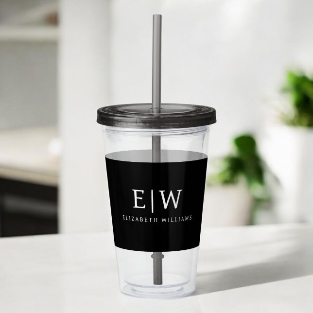 Black and White Minimalist Modern Monogram Acrylic Tumbler (Creator Uploaded)