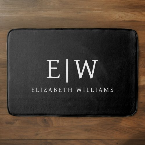 Black and White Minimalist Modern Monogram Bath Mat