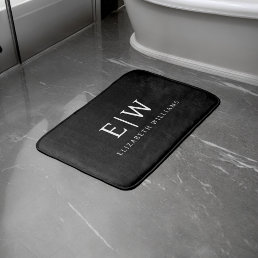 Black and White Minimalist Modern Monogram Bath Mat