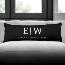 Black and White Minimalist Modern Monogram Body Pillow