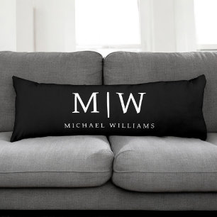 Black and White Minimalist Modern Monogram Body Pillow