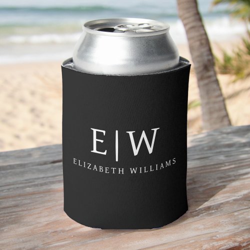 Black and White Minimalist Modern Monogram Can Cooler