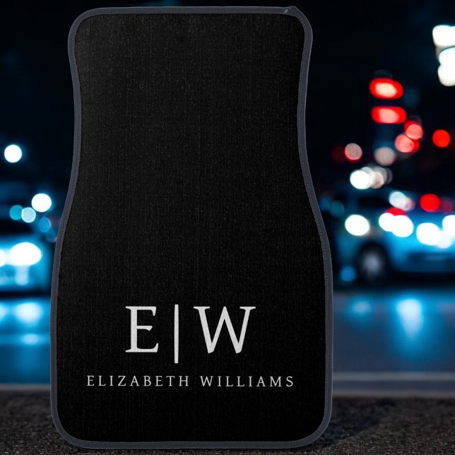 Black and White Minimalist Modern Monogram Car Floor Mat (Creator Uploaded)