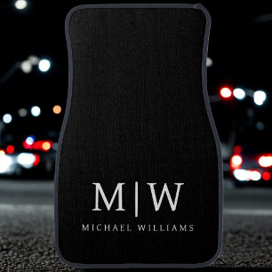 Black and White Minimalist Modern Monogram Car Floor Mat