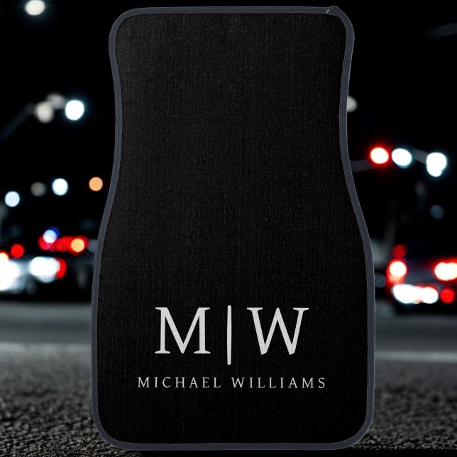 Black and White Minimalist Modern Monogram Car Floor Mat (Creator Uploaded)