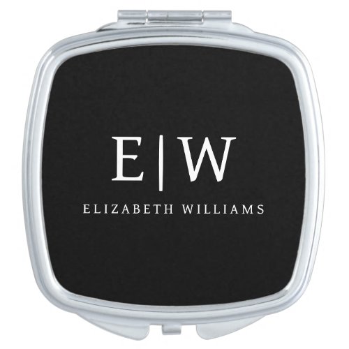 Black and White Minimalist Modern Monogram Compact Mirror