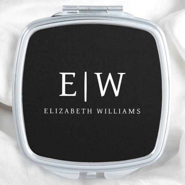 Black and White Minimalist Modern Monogram Compact Mirror (Creator Uploaded)