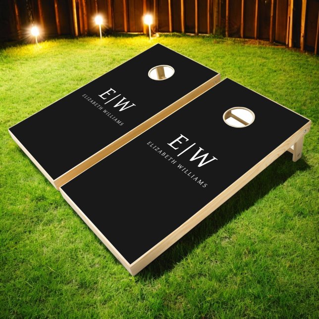 Black and White Minimalist Modern Monogram Cornhole Set (Creator Uploaded)