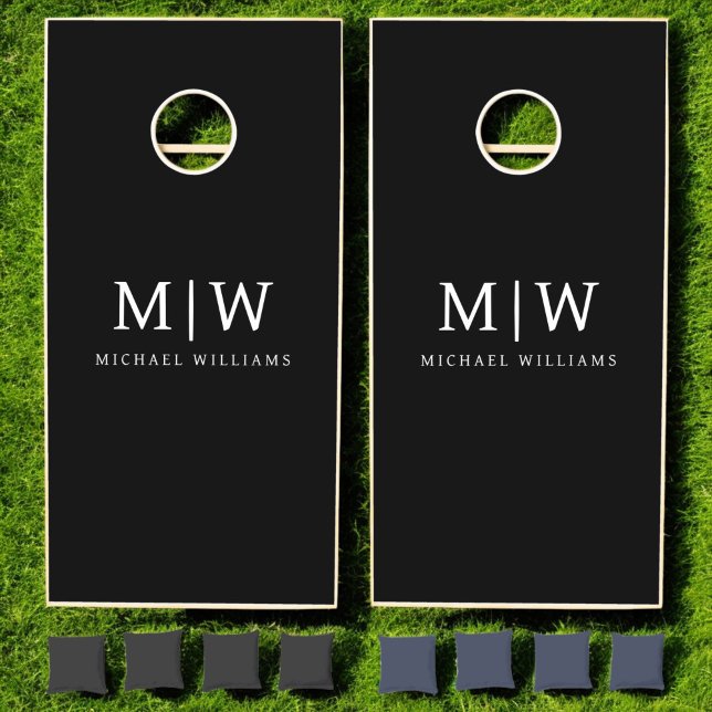 Black and White Minimalist Modern Monogram Cornhole Set (Creator Uploaded)