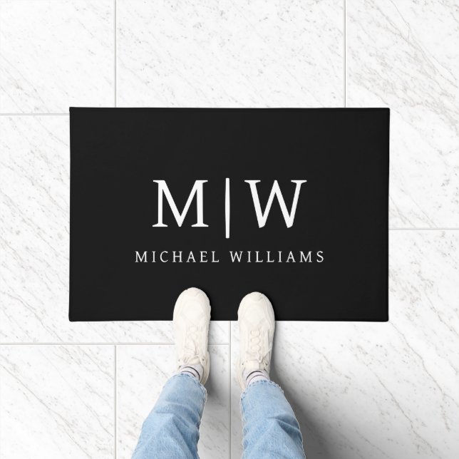 Black and White Minimalist Modern Monogram Doormat (Indoor)