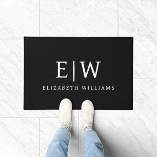 Black and White Minimalist Modern Monogram Doormat