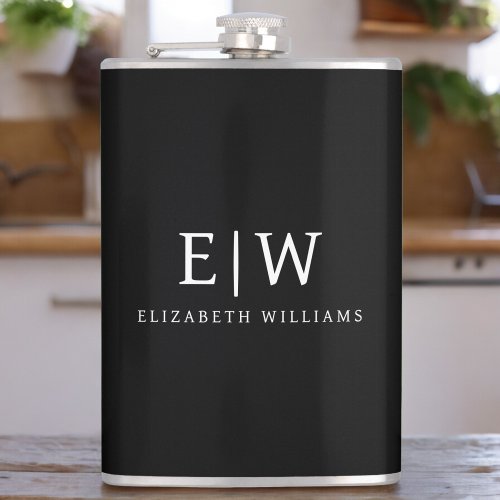 Black and White Minimalist Modern Monogram Flask