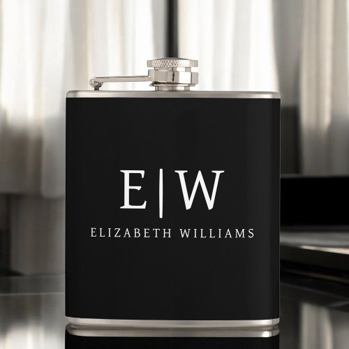 Black and White Minimalist Modern Monogram Flask