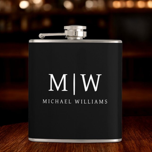 Black and White Minimalist Modern Monogram Flask (Creator Uploaded)