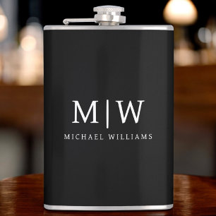 Black and White Minimalist Modern Monogram Flask