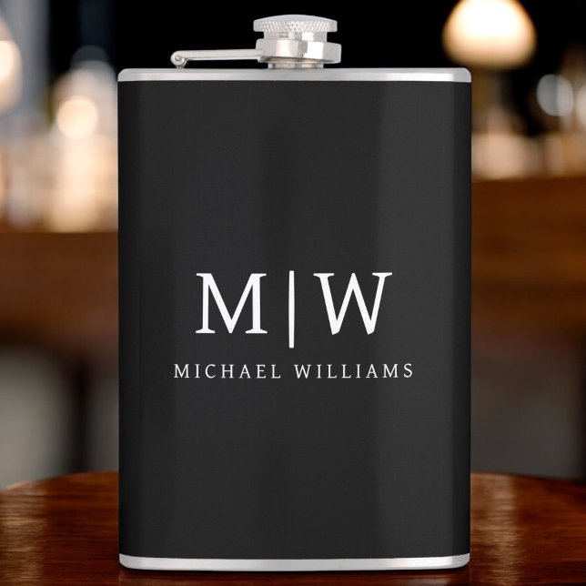 Black and White Minimalist Modern Monogram Flask (Creator Uploaded)