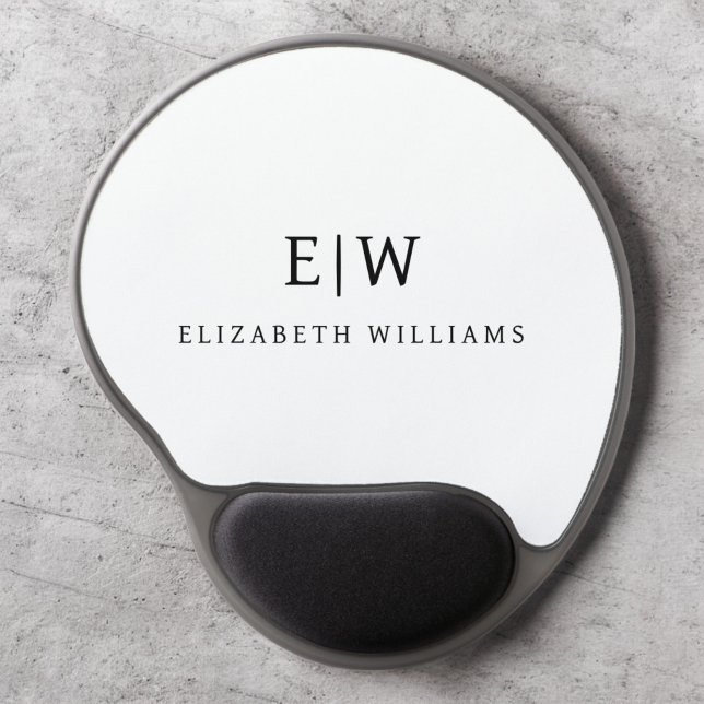 Black and White Minimalist Modern Monogram Gel Mouse Pad (Creator Uploaded)