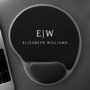 Black and White Minimalist Modern Monogram Gel Mouse Pad