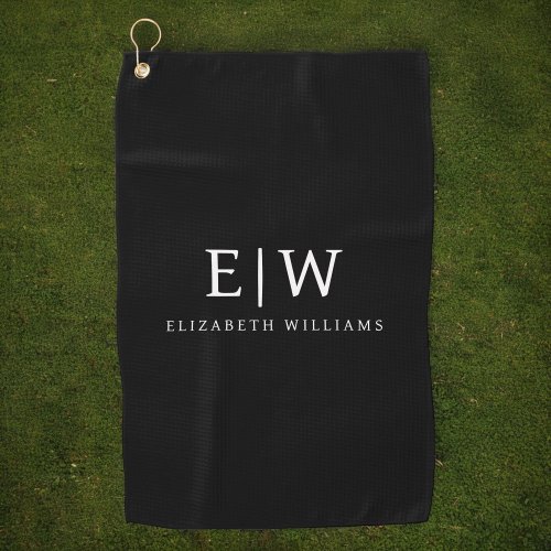 Black and White Minimalist Modern Monogram Golf Towel