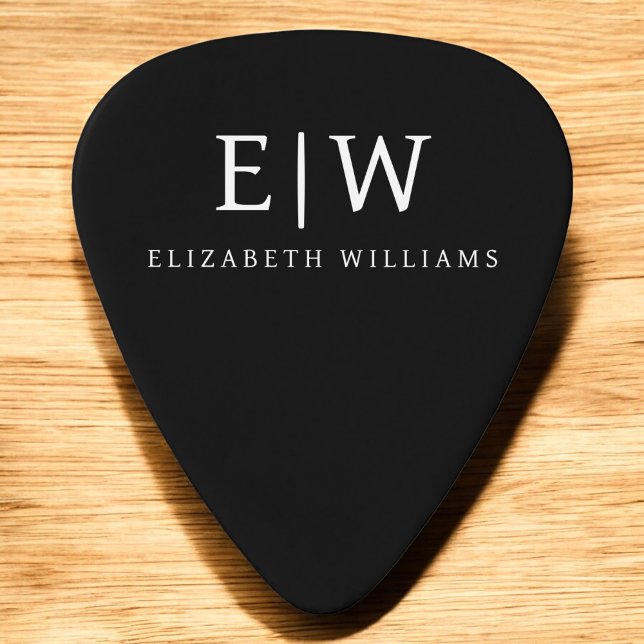 Black and White Minimalist Modern Monogram Guitar Pick (Creator Uploaded)