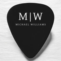 Black and White Minimalist Modern Monogram Guitar Pick