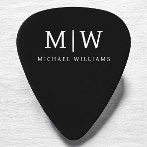 Black and White Minimalist Modern Monogram Guitar Pick