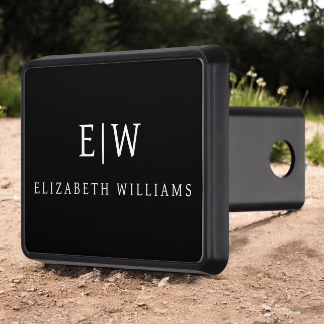 Black and White Minimalist Modern Monogram Hitch Cover (Creator Uploaded)