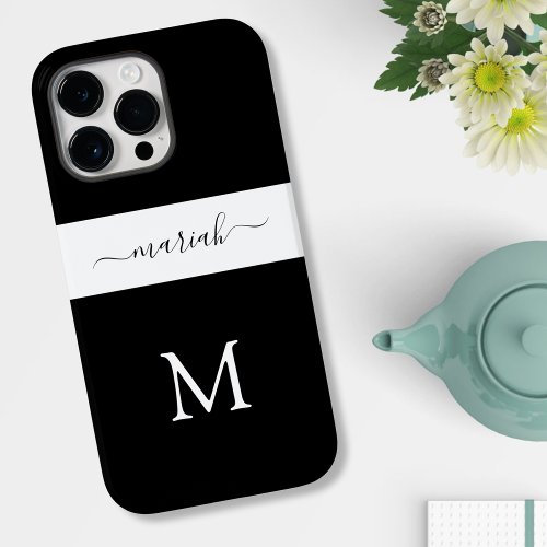 Black and White Minimalist Modern Monogram Initial Case_Mate iPhone 14 Pro Max Case