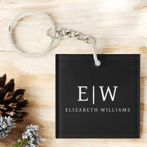 Black and White Minimalist Modern Monogram Keychain