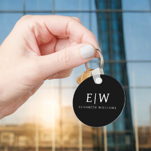 Black and White Minimalist Modern Monogram Keychain