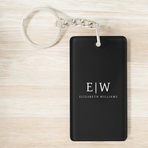 Black and White Minimalist Modern Monogram Keychain