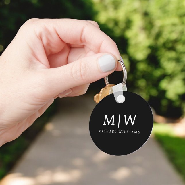 Black and White Minimalist Modern Monogram Keychain (Creator Uploaded)