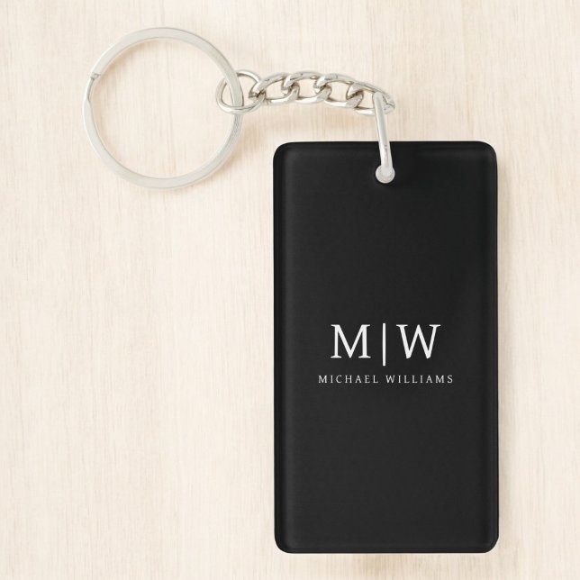Black and White Minimalist Modern Monogram Keychain (Creator Uploaded)