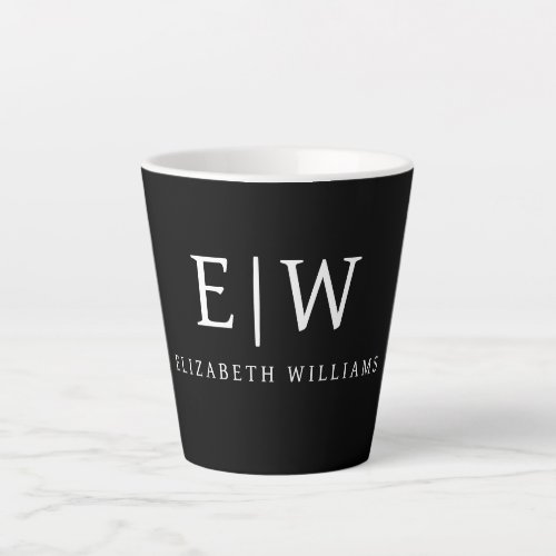 Black and White Minimalist Modern Monogram Latte Mug