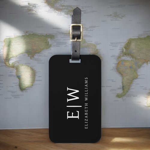 Black and White Minimalist Modern Monogram Luggage Tag